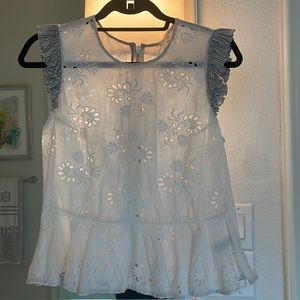 Rebecca Taylor white eyelet blouse with shoulder detail